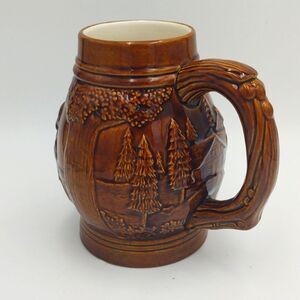 Vintage Brown Glazed Three Men at a Table Beer Stein